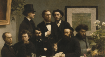 Le tableau Un coin de table (Henri Fantin-Latour, Paris, Musée d'Orsay, 1872) représente une réunion de poètes parnassiens, avant que Verlaine, représenté en bas à gauche, ne quitte le groupe. Wikipedia.